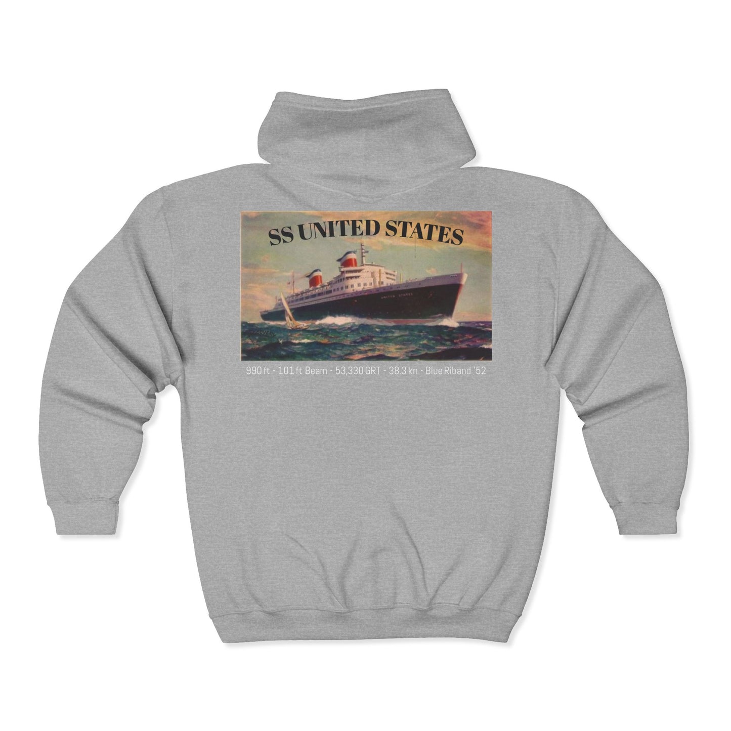 SS United States - Full Zip Hooded Sweatshirt, Dive Sweatshirt - 990' - 38.3 knots