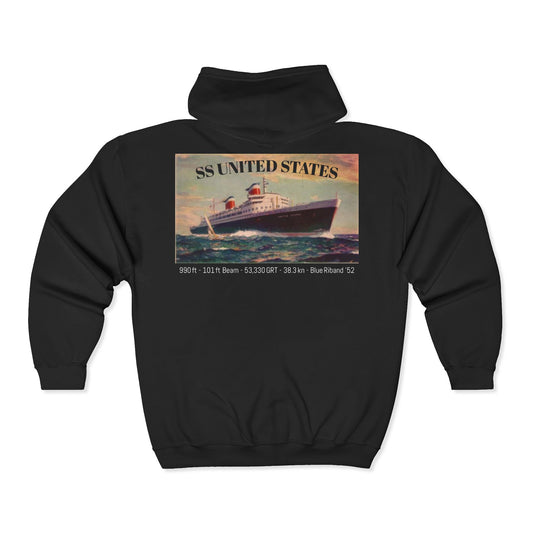 SS United States - Full Zip Hooded Sweatshirt, Dive Sweatshirt - 990' - 38.3 knots