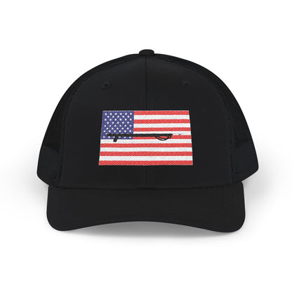 American Flag Embroidered Snapback Trucker Cap - Spearfishing Hat