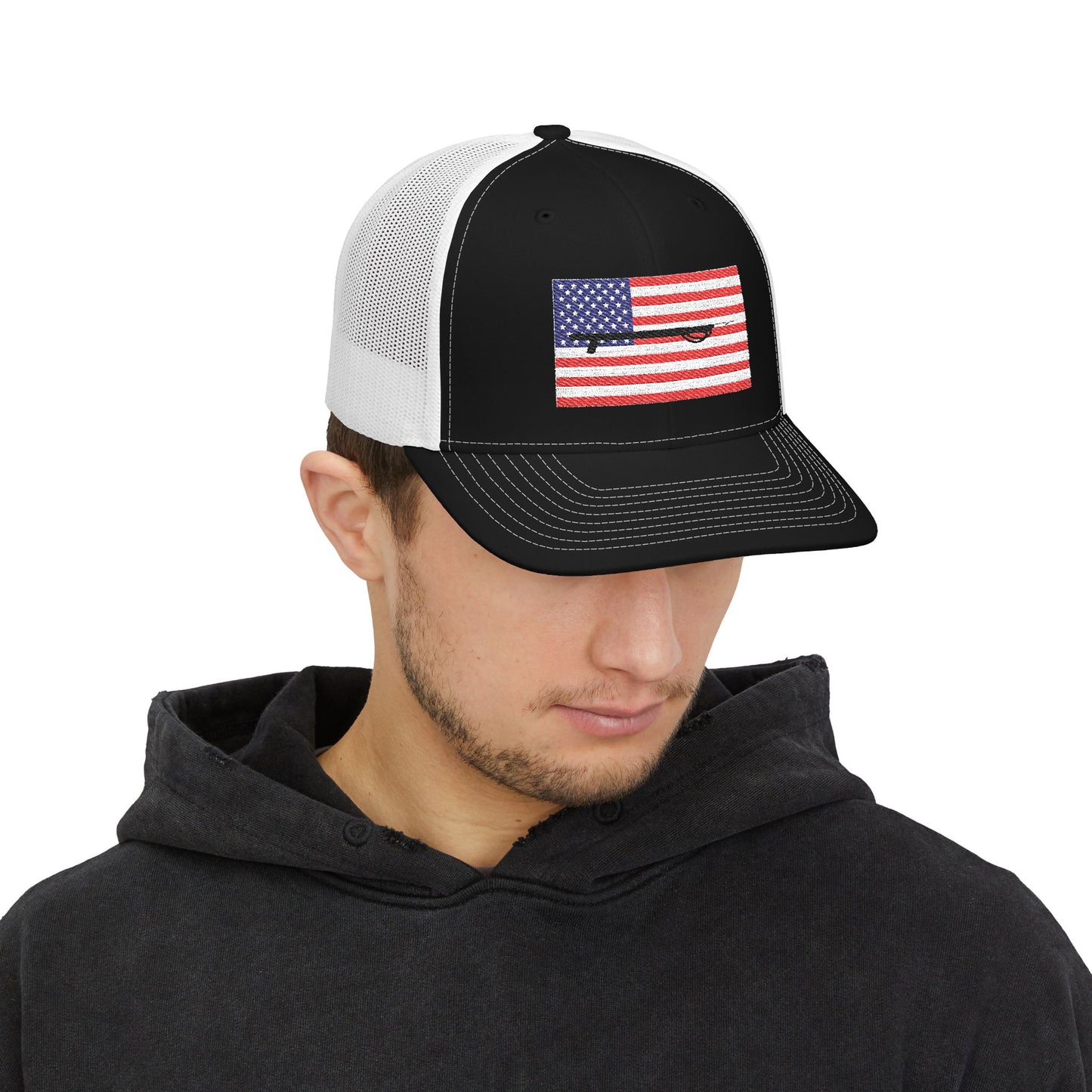 American Flag Embroidered Snapback Trucker Cap - Spearfishing Hat