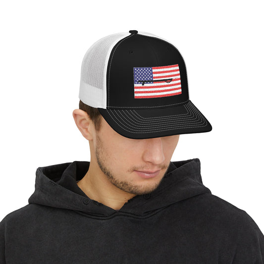 American Flag Embroidered Snapback Trucker Cap - Spearfishing Hat