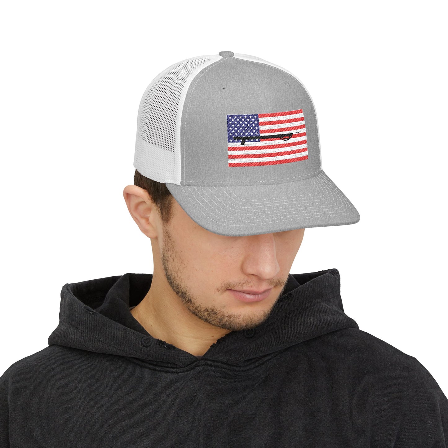 American Flag Embroidered Snapback Trucker Cap - Spearfishing Hat