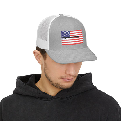 American Flag Embroidered Snapback Trucker Cap - Spearfishing Hat