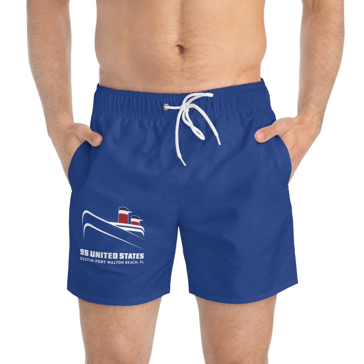 Nautical SS United States Swim Trunks — Vintage Ocean Liner Beach Shorts