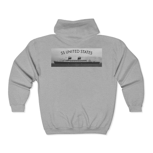 SS United States - Speed Queen to Sea Queen, Full Zip Hooded Sweatshirt, Discovery Dive World