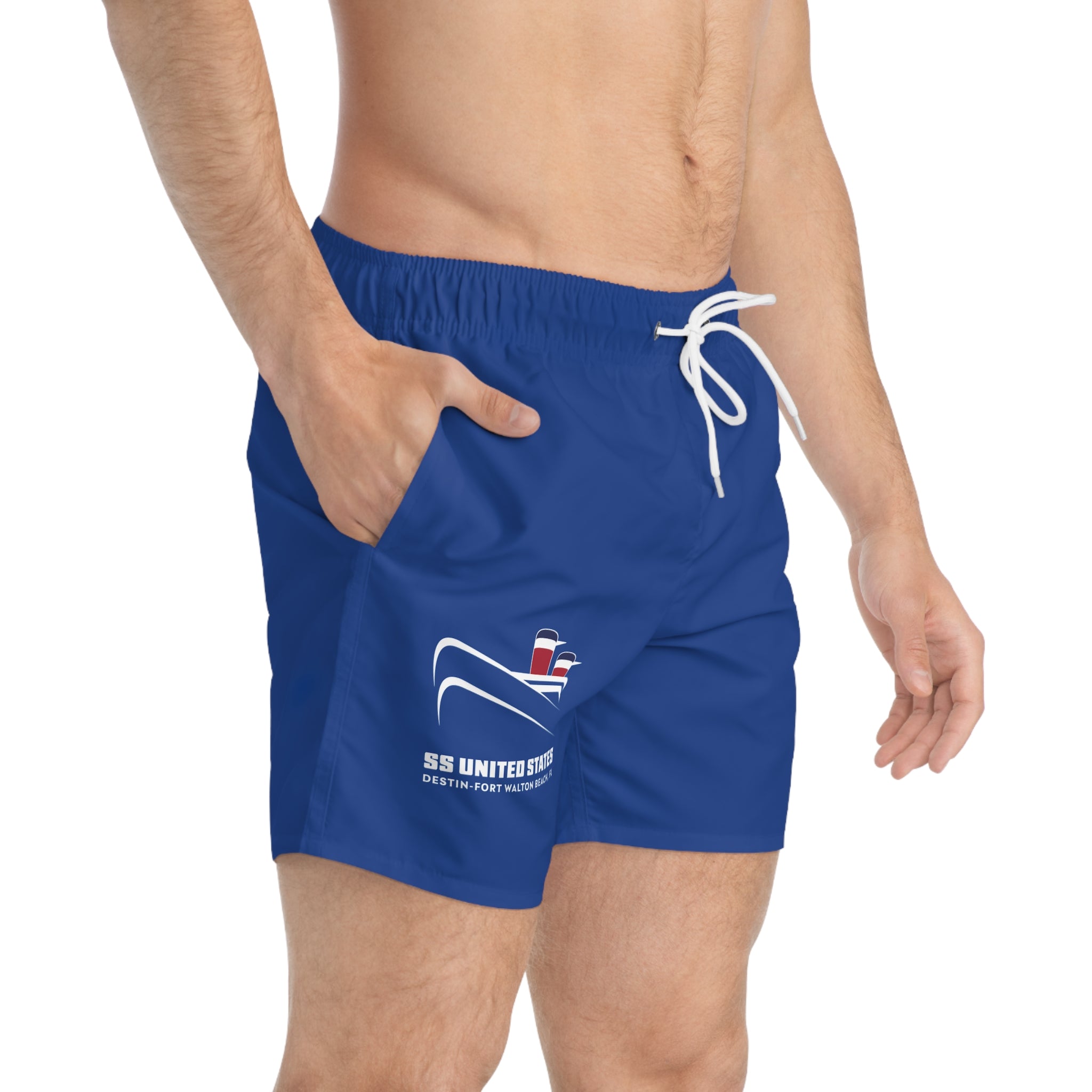 Nautical SS United States Swim Trunks — Vintage Ocean Liner Beach