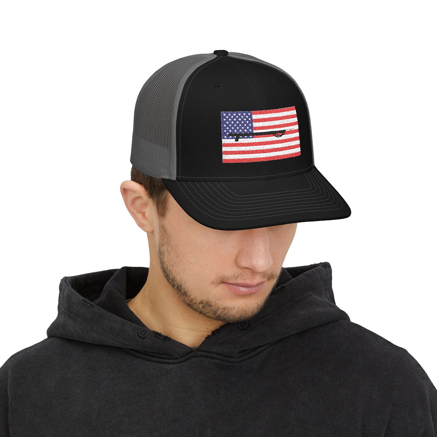 American Flag Embroidered Snapback Trucker Cap - Spearfishing Hat