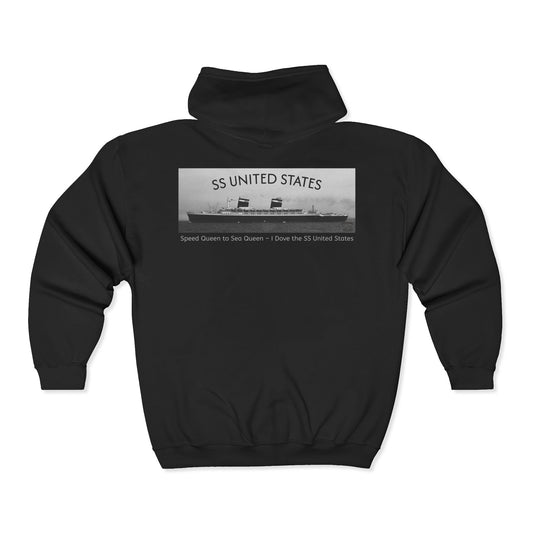 SS United States - Speed Queen to Sea Queen, Full Zip Hooded Sweatshirt, From Speed Queen to Sea Queen