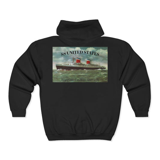 SS United States - Full Zip Sweatshirt. Biggest, Fastest, Dove It!