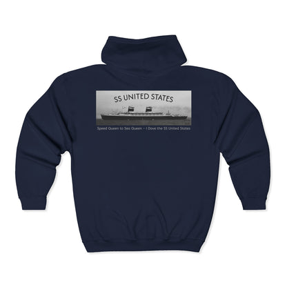SS United States - Speed Queen to Sea Queen, Full Zip Hooded Sweatshirt, From Speed Queen to Sea Queen