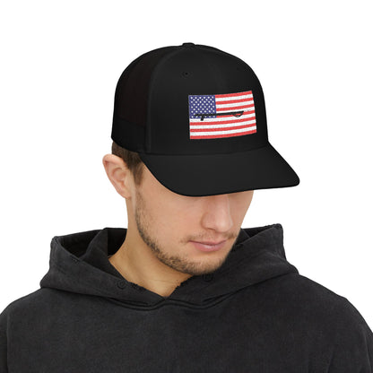 American Flag Embroidered Snapback Trucker Cap - Spearfishing Hat