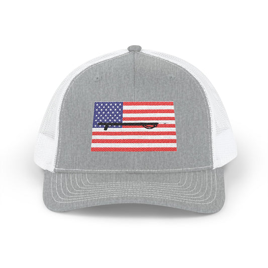 American Flag Embroidered Snapback Trucker Cap - Spearfishing Hat